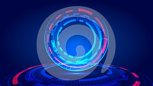 Abstract technology digital concept circles HUD neon lighting cyberspace on blue grid background