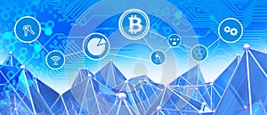 Abstract technology futuristic. Block chain technology cryptocurrencies and network Concept on Blue Background. Big data digital