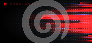 Abstract Technology Futuristic Concept Red Light Geometric with Lighting Motion Horizontal Way On Black Background