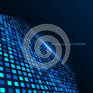 Abstract technology futuristic digital concept square pattern with perspective on dark blue background