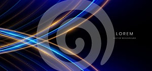 Abstract technology futuristic neon circle glowing blue and gold light lines with speed motion blur effect on black background