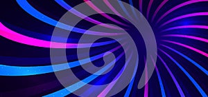 Abstract technology futuristic neon curved glowing blue and pink light lines with tunnel future speed motion effect on dark blue