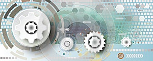 Abstract technology gear wheel engineering on square background.