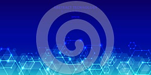 Abstract technology hexagons genetic and social network pattern on blue background. Future geometric template elements hexagon