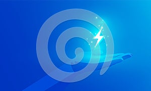 Abstract technology Hitech communication concept of electronic in digital, polygon hand holding energy battery