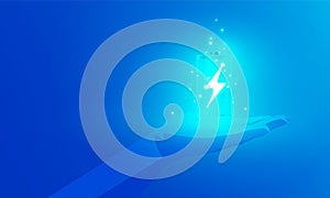 Abstract technology Hitech communication concept of electronic in digital, polygon hand holding energy battery