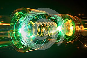 Abstract green and gold torus with energy waves for futuristic technology design