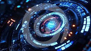 Abstract technology interface showing digital data flow