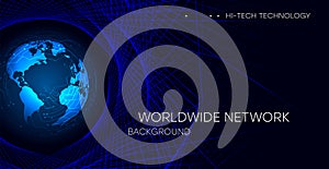 Abstract technology internet. World map network connection global business future