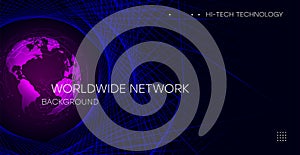 Abstract technology internet. World map network connection global business future