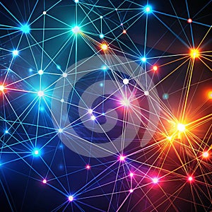 Abstract Technology Network with Glowing Nodes and Lines