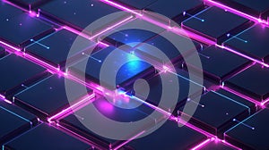 Abstract technology network grid connecting digital data squares