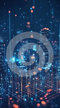 Abstract Technology Network Visualization with Glowing Lights in a Modern Urban Environment at Night