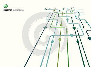 Abstract technology perspective background green color curved lines, dots with copy space. flat design