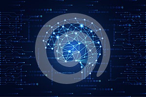 abstract technology science concept brain digital link on hi tech blue binary background