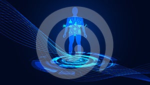 abstract technology science concept human data health digital icons medicine analysis on hi tech future design background