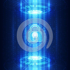 Abstract technology security on global network background, vector illustration