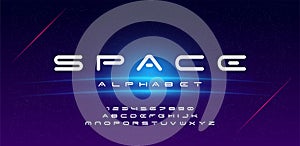 Abstract technology space font and alphabet. techno effect fonts designs. Typography digital sci-fi concept. vector illustration