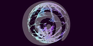 Abstract technology sphere colorful background. Chaotically connected points,lines and polygons.  Futuristic polygonaly  style.