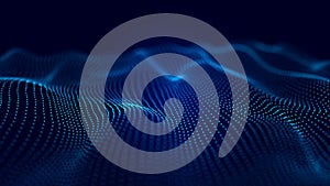Abstract technology stream background. Digital dynamic wave of dots. Network connection structure. 3D rendering