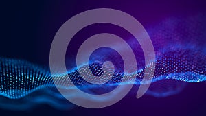 Abstract technology stream background. Digital dynamic wave of dots. Network connection structure. 3D rendering