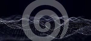 Abstract technology stream background. Digital dynamic wave of dots. Network connection structure. 3D rendering