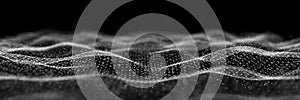 Abstract technology stream background. Digital dynamic wave of dots. Network connection structure. 3D rendering.