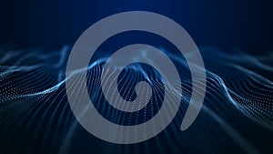 Abstract technology stream background. Digital dynamic wave of dots. Network connection structure. 3D rendering