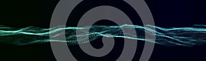 Abstract technology stream background. Digital dynamic wave of dots. Network connection structure. 3D rendering