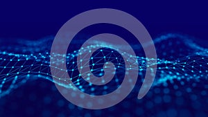 Abstract technology stream background. Digital dynamic wave of dots. Network connection structure. 3D rendering