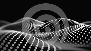 Abstract technology stream background with digital dynamic wave of dots in a network connection structure 3D rendering