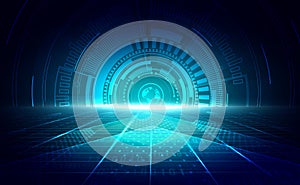 Digital technology big data blue green background cyber security abstract futuristic electronic circuit board tech innovation futu