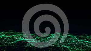 Abstract technology wave of particles. Big data visualization. Background with motion dots. Artificial intelligence