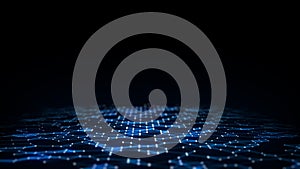 Abstract technology wave of particles. Big data visualization. Background with motion dots. Artificial intelligence