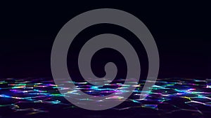 Abstract technology wave of particles. Big data visualization. Background with motion dots. Artificial intelligence