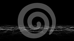 Abstract technology wave of particles. Big data visualization. Vector background with motion dots and lines. Artificial