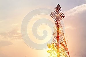 Abstract telecommunication tower Antenna and satellite dish at s photo