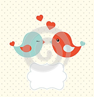 Abstract template with two cute birds and blank frame, illustration