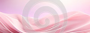 Abstract tender banner with soft pink satin fabric flows gracefully in waves