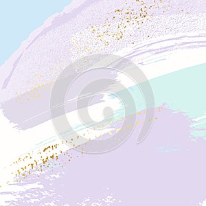 Abstract tender violet Grunge Pattina effect on a Pastel Retro Texture. Trendy Chic glitter gold brush strokes