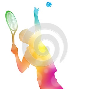 Abstract Tennis Player Serving in Beautiful Summer Haze.