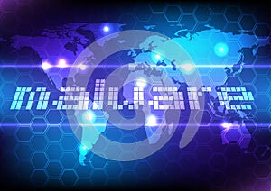 Abstract text malware background concept. technology attact on