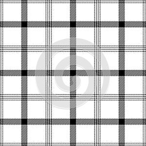 Abstract textile check plaid pattern in black and white. Seamless simple monochrome Scottish tartan for scarf, flannel shirt.