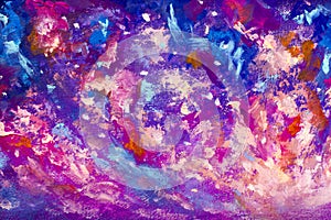 Abstract texture backgroud Blue violet purple galaxy cosmos night sky art illustration artwork. Close-up fragment Oil painting