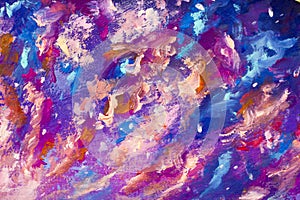 Abstract texture backgroud Blue violet purple galaxy cosmos night sky art illustration artwork. Close-up fragment Oil painting