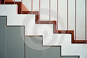 Abstract texture and background of steps and concrete stairs topping with wooden plate with steel fence