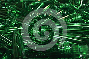 An abstract texture of green pet plastic preforms