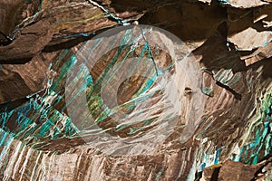 Abstract texture of the oxidated copper on the walls of the underground copper mine in Roros, Norway.