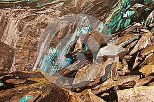 Abstract texture of the oxidated copper on the walls of the underground copper mine in Roros, Norway.