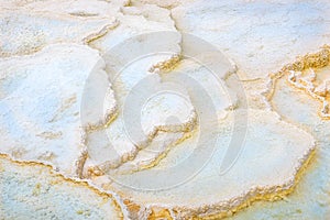 Abstract texture. Travertine pools, formations of a Terrace at Mammoth Hot Springs. Yellowstone Park, USA